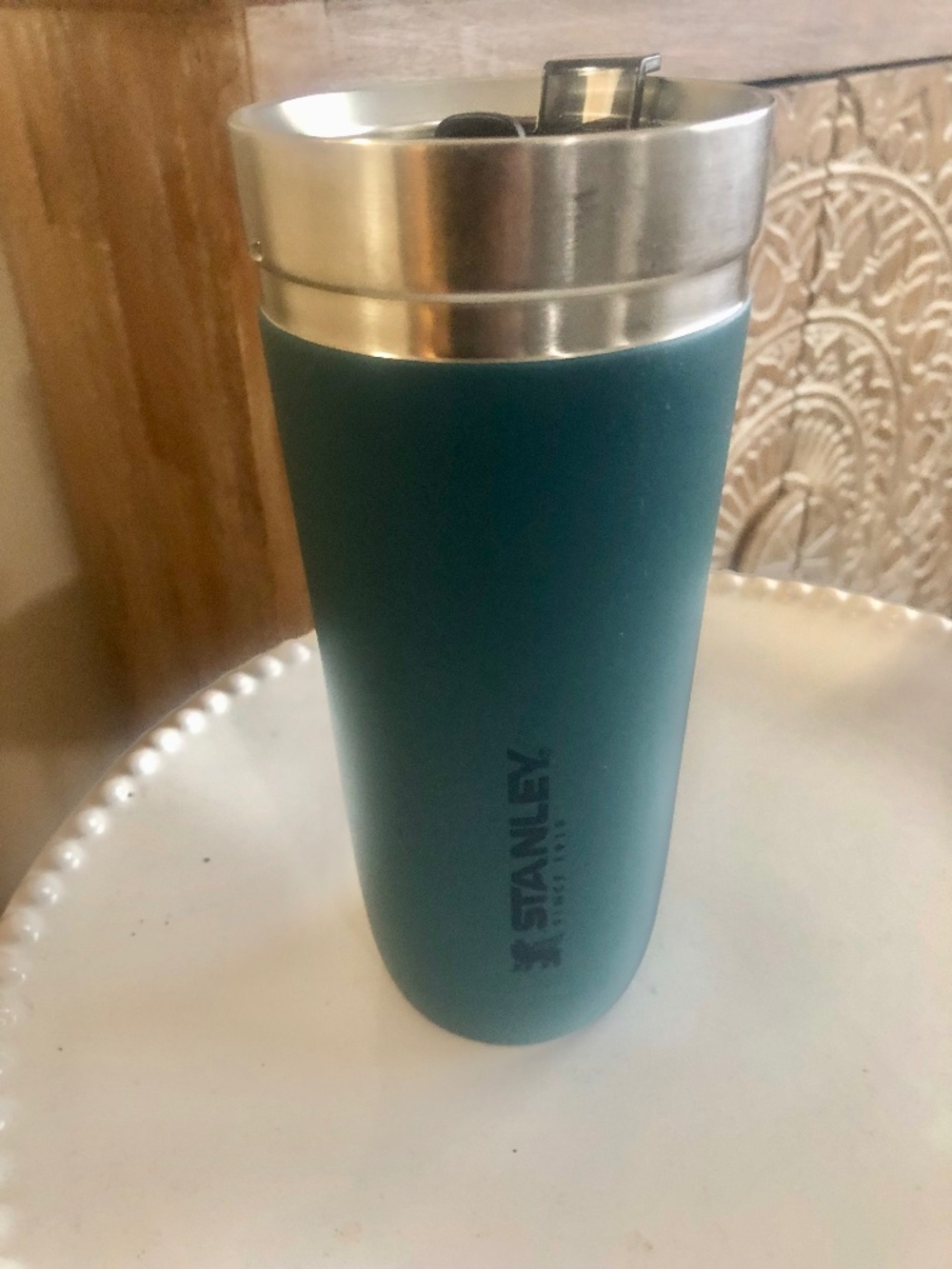 STANLEY Blue Stainless Steel Travel Tumbler Clear Flip Lid 24 ounce